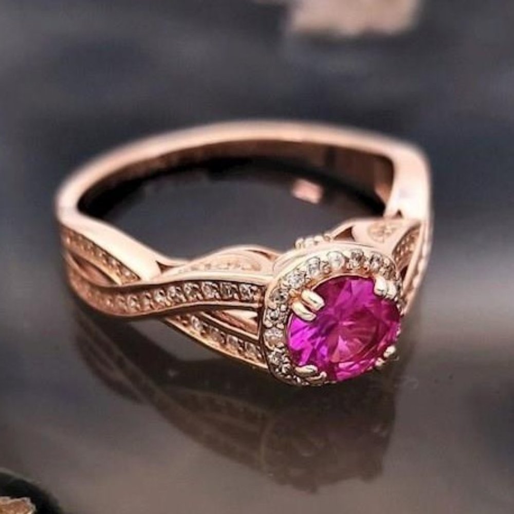 BOMB PARTY Pink & White CZ Ring .925 Vermeil Size 9.25